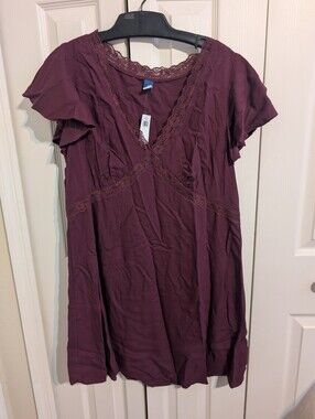 Old Navy Maroon With Lace Trim Dress